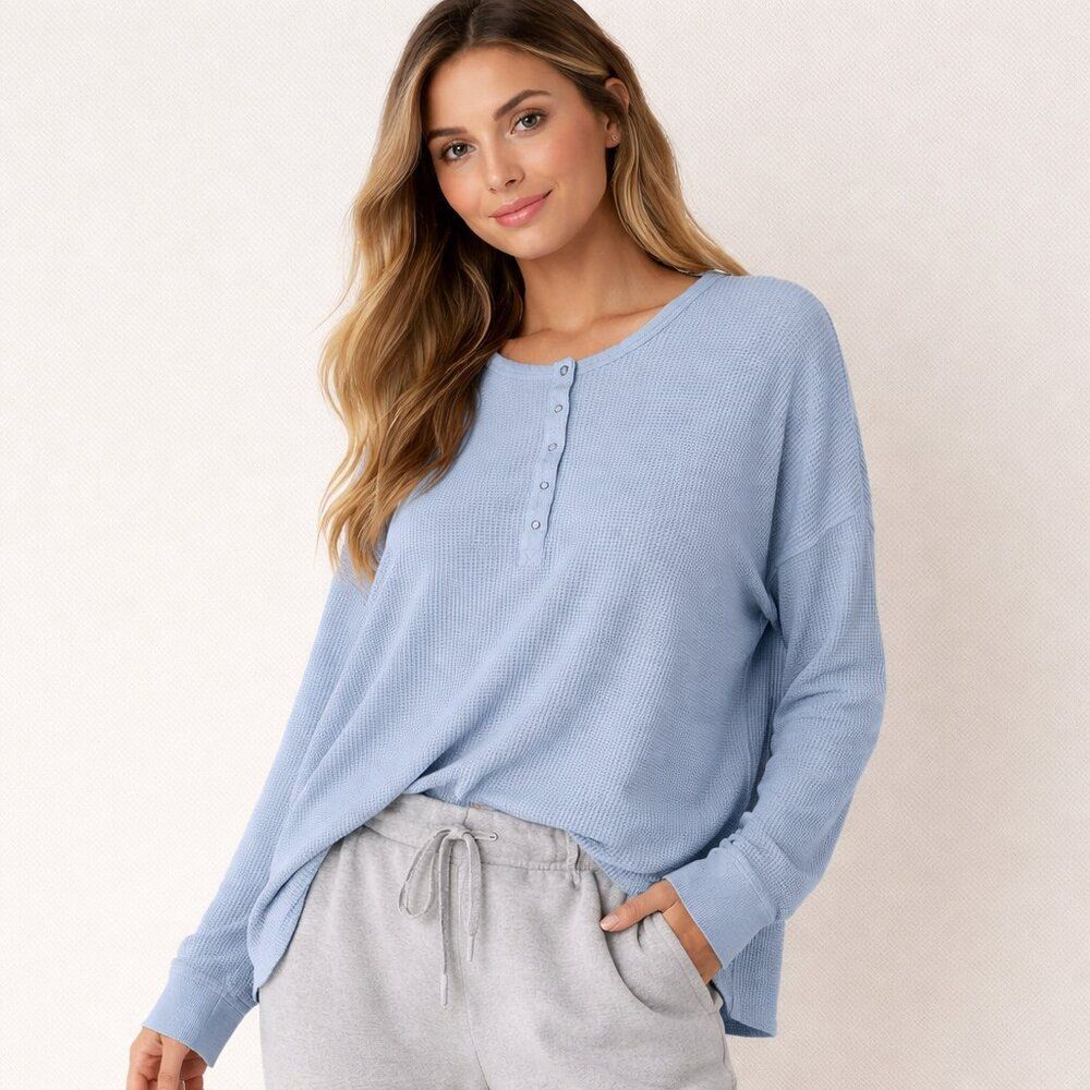 OFFLINE by Aerie Blue Waffle Knit Henley Long Sleeve Top XL